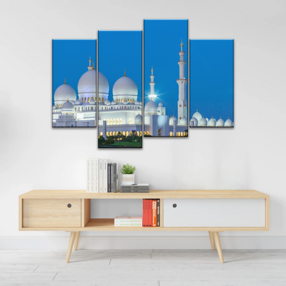 Abu Dhabi Sheikh Zayed Mosque View At Night Print Art Canvas