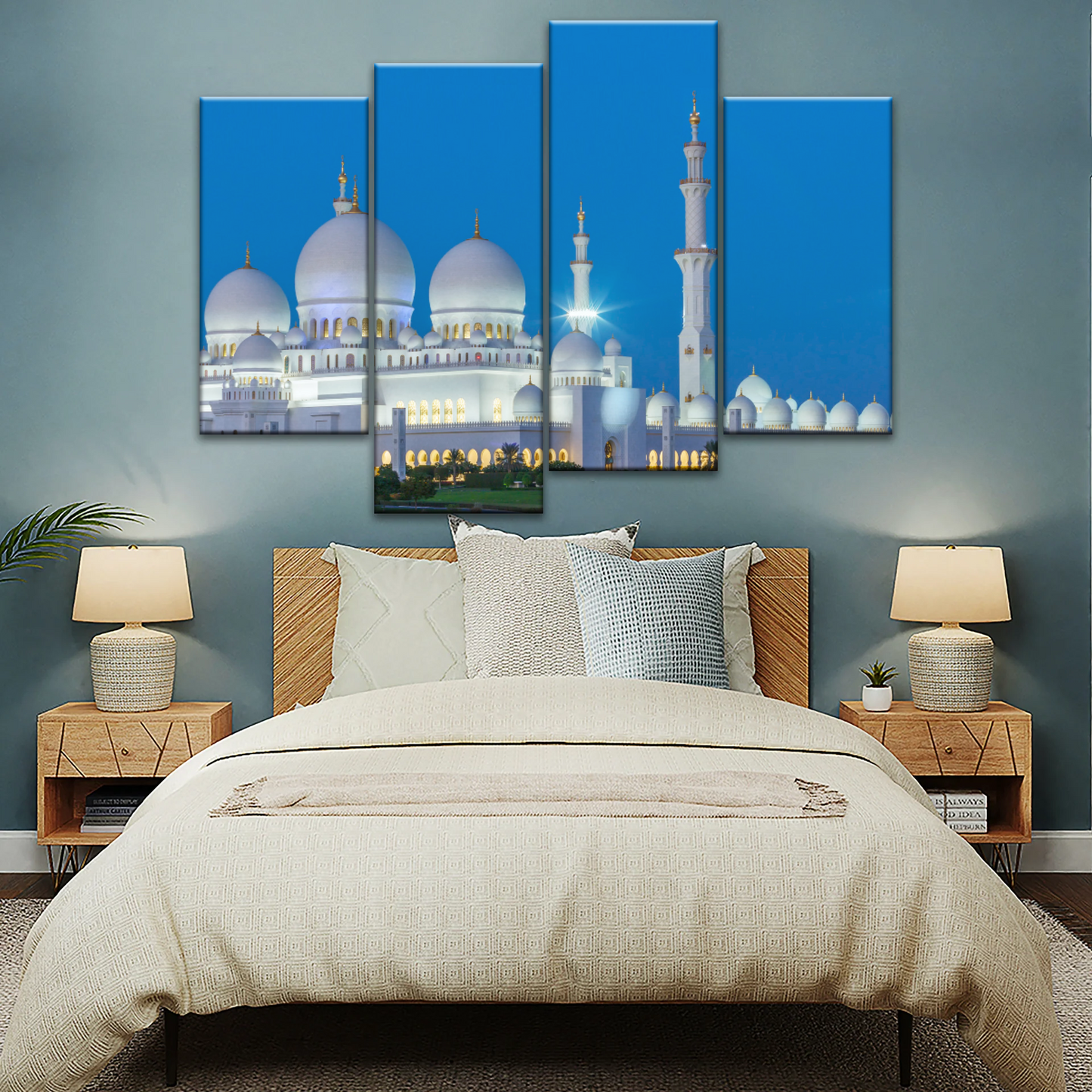 Abu Dhabi Sheikh Zayed Mosque View At Night Print Art Canvas
