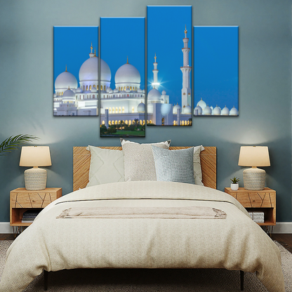Abu Dhabi Sheikh Zayed Mosque View At Night Print Art Canvas