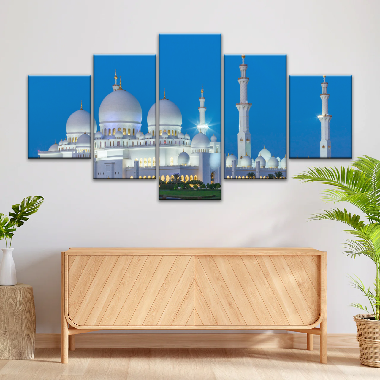 Abu Dhabi Sheikh Zayed Mosque View At Night Print Art Canvas