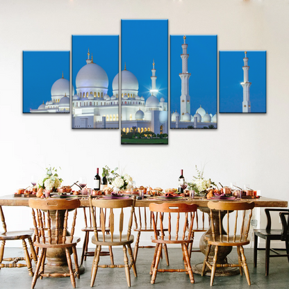 Abu Dhabi Sheikh Zayed Mosque View At Night Print Art Canvas