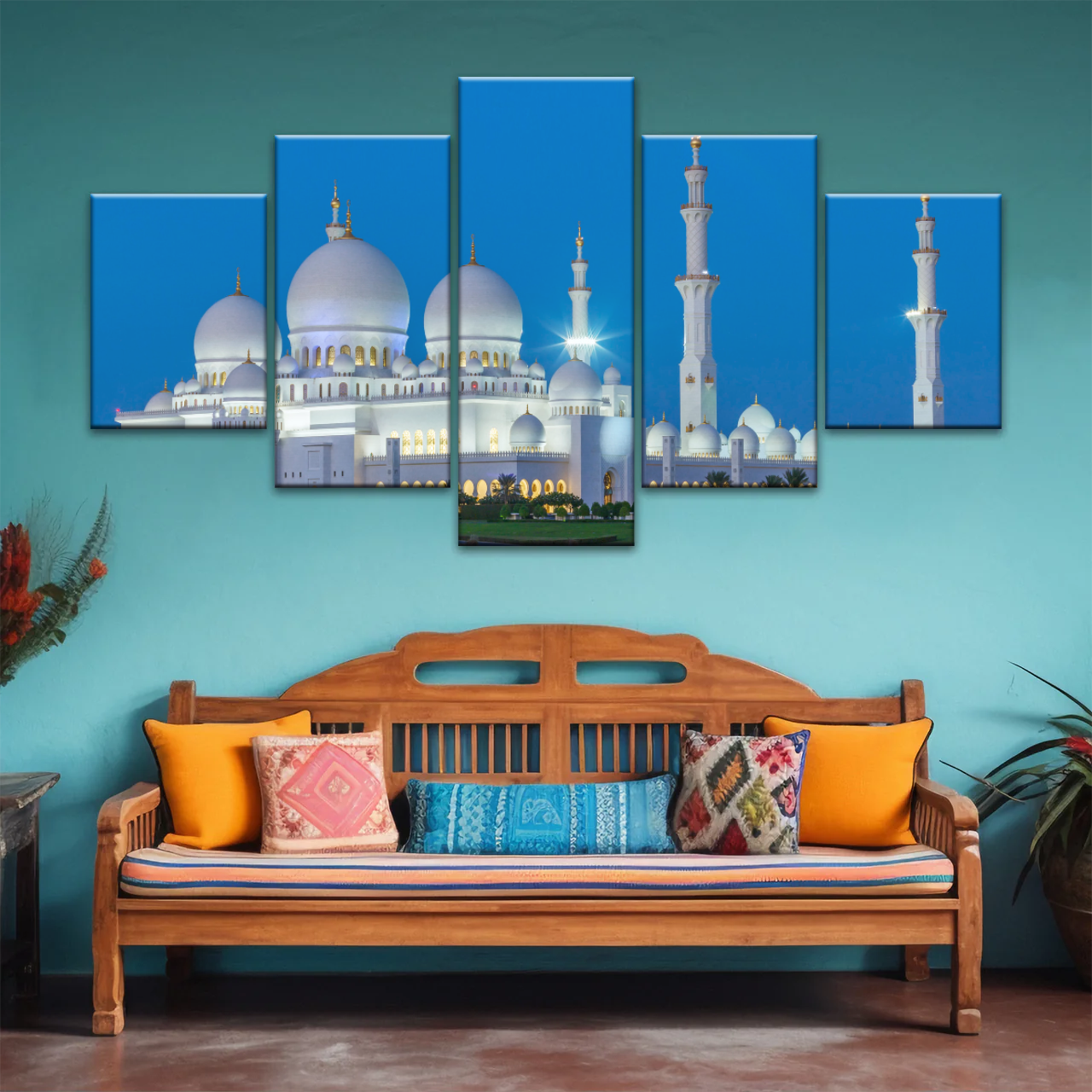 Abu Dhabi Sheikh Zayed Mosque View At Night Print Art Canvas