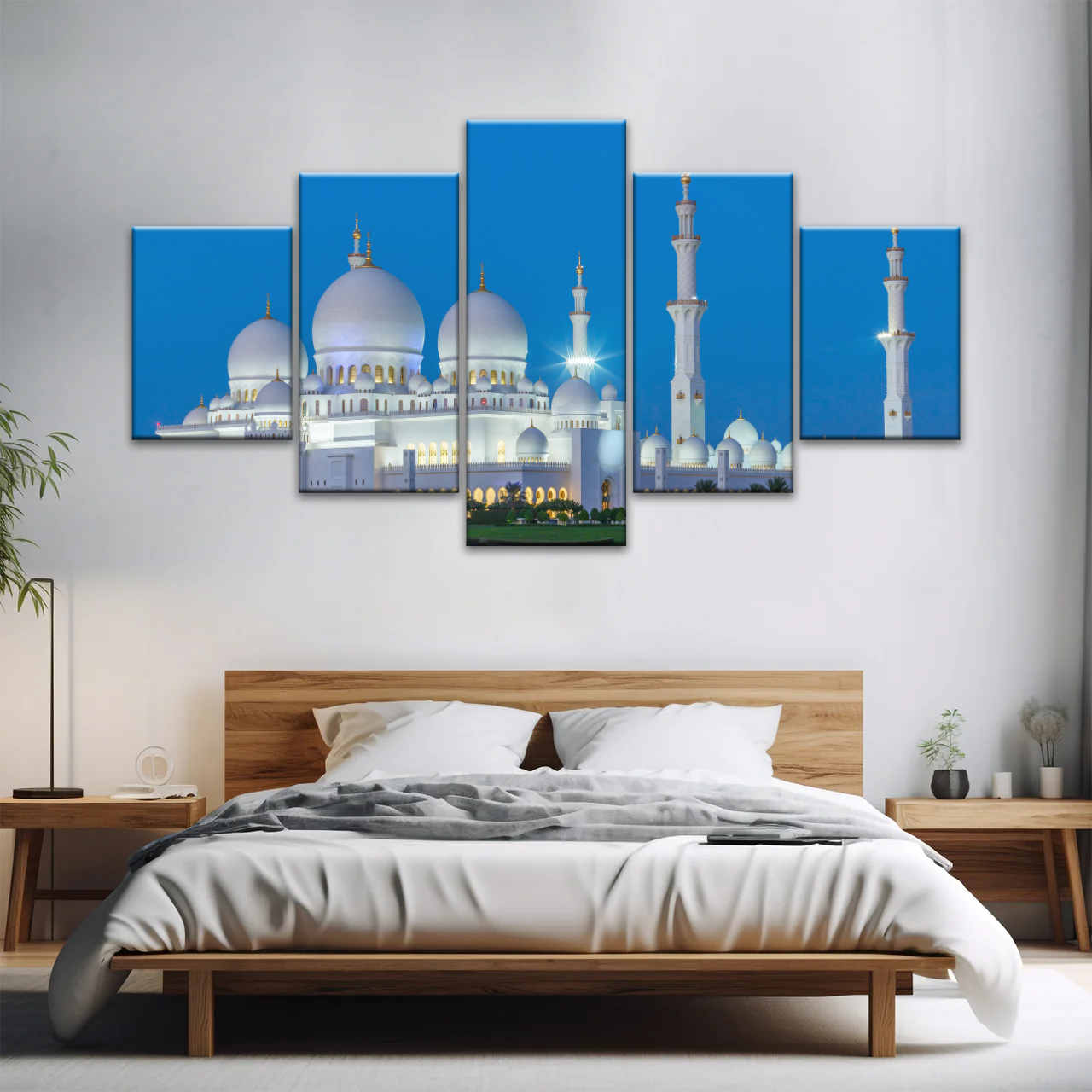 Abu Dhabi Sheikh Zayed Mosque View At Night Print Art Canvas