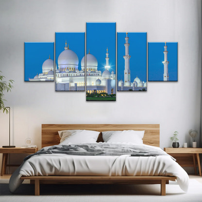 Abu Dhabi Sheikh Zayed Mosque View At Night Print Art Canvas