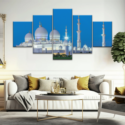 Abu Dhabi Sheikh Zayed Mosque View At Night Print Art Canvas