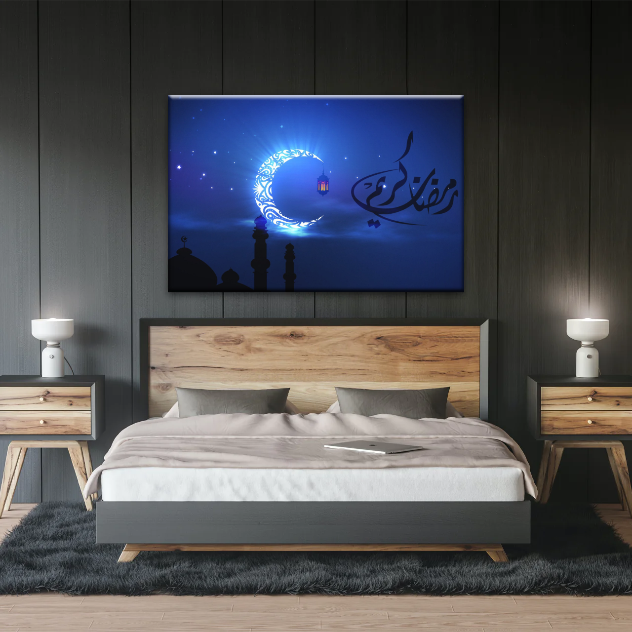 Islam Muslim Silhouette of Faith: Illuminated in the Night Glow Wall Art