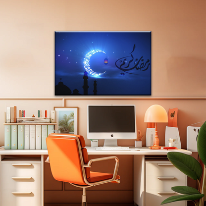 Islam Muslim Silhouette of Faith: Illuminated in the Night Glow Wall Art