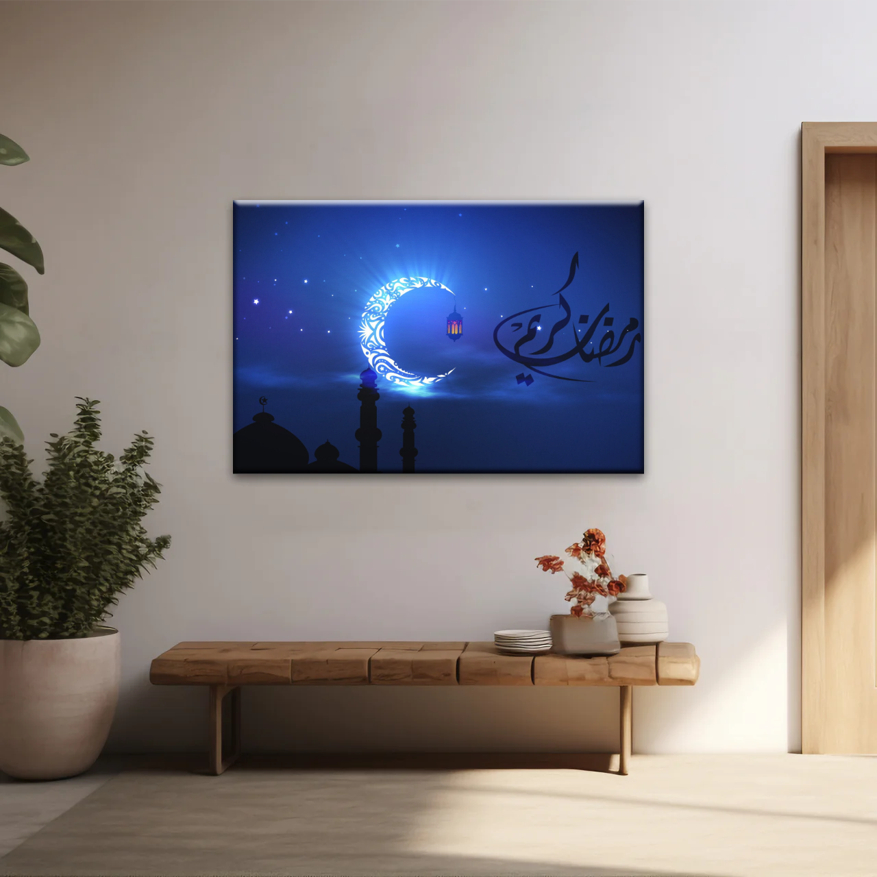 Islam Muslim Silhouette of Faith: Illuminated in the Night Glow Wall Art