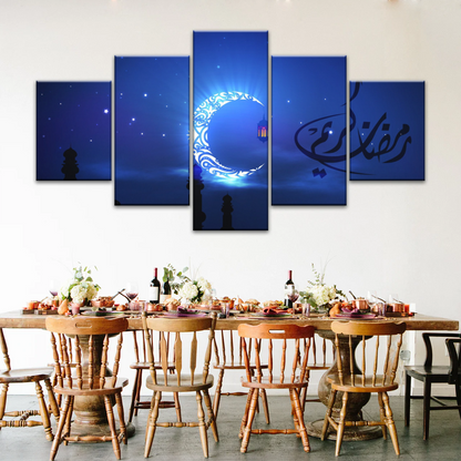 Islam Muslim Silhouette of Faith: Illuminated in the Night Glow Wall Art