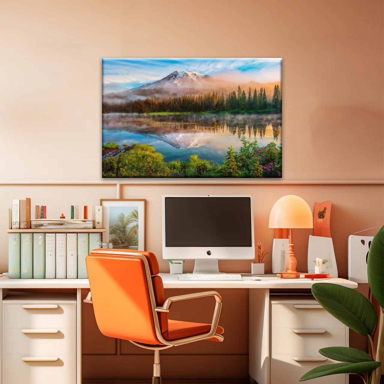 Spring Sunrise Landscape Of Mount Rainier And Bench Lake National Park Washington USA Wall Art