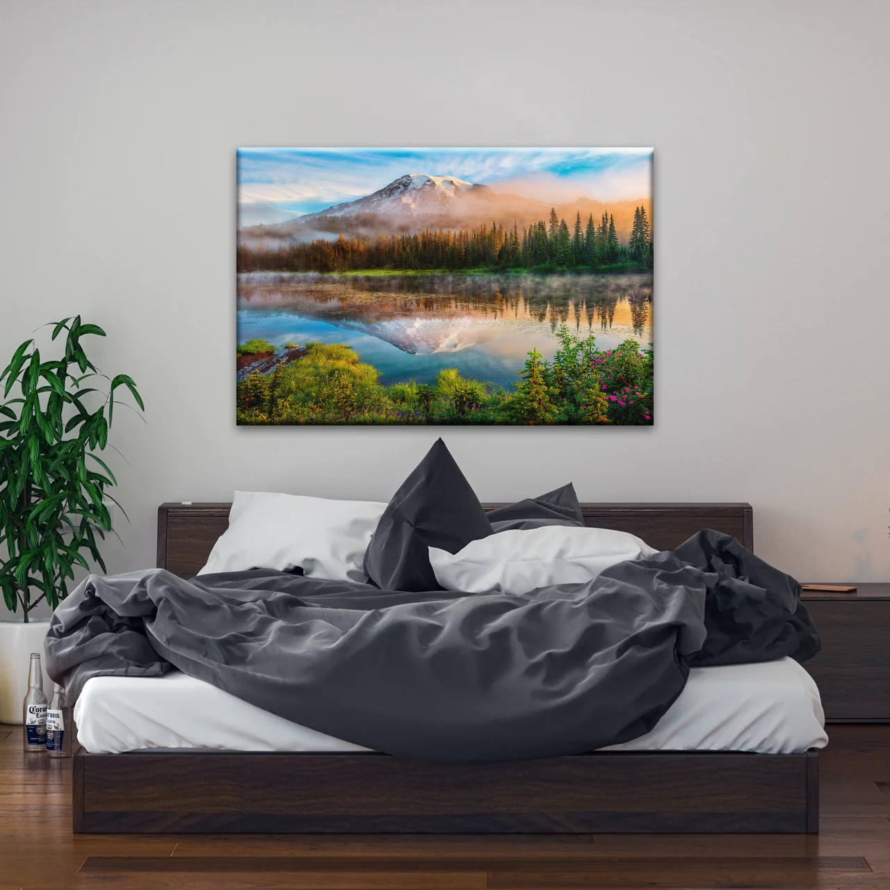 Spring Sunrise Landscape Of Mount Rainier And Bench Lake National Park Washington USA Wall Art