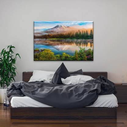 Spring Sunrise Landscape Of Mount Rainier And Bench Lake National Park Washington USA Wall Art