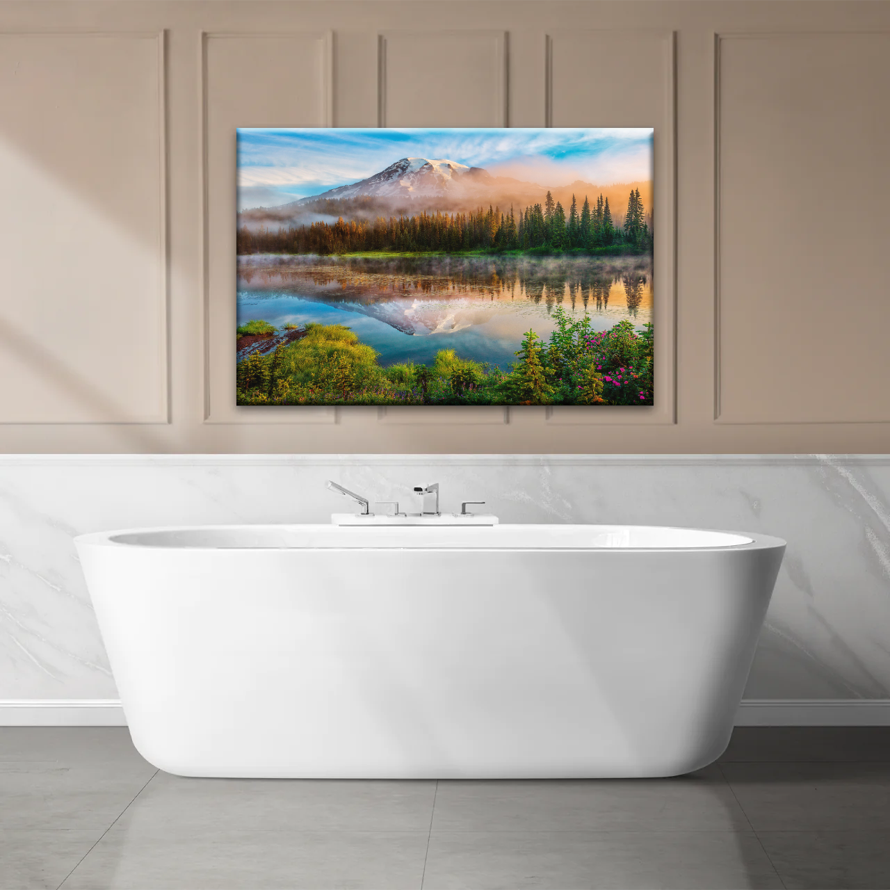 Spring Sunrise Landscape Of Mount Rainier And Bench Lake National Park Washington USA Wall Art