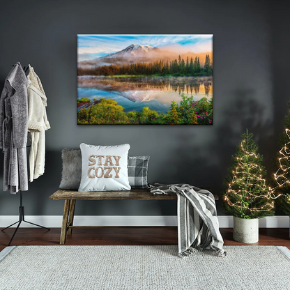 Spring Sunrise Landscape Of Mount Rainier And Bench Lake National Park Washington USA Wall Art