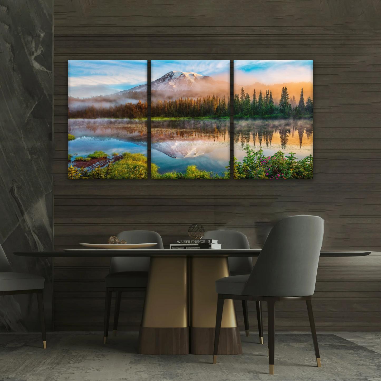 Spring Sunrise Landscape Of Mount Rainier And Bench Lake National Park Washington USA Wall Art