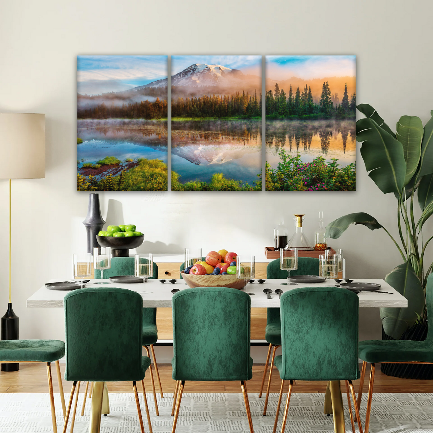 Spring Sunrise Landscape Of Mount Rainier And Bench Lake National Park Washington USA Wall Art