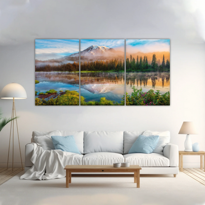 Spring Sunrise Landscape Of Mount Rainier And Bench Lake National Park Washington USA Wall Art