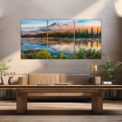 Spring Sunrise Landscape Of Mount Rainier And Bench Lake National Park Washington USA Wall Art