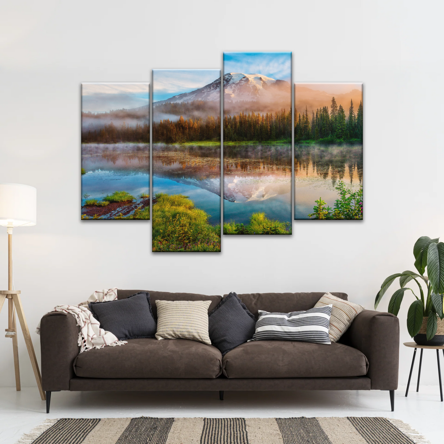 Spring Sunrise Landscape Of Mount Rainier And Bench Lake National Park Washington USA Wall Art