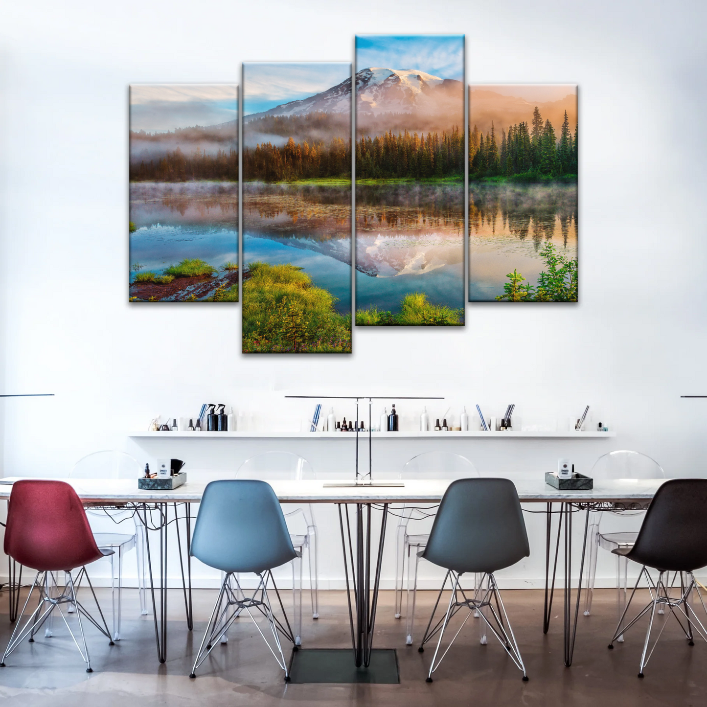 Spring Sunrise Landscape Of Mount Rainier And Bench Lake National Park Washington USA Wall Art