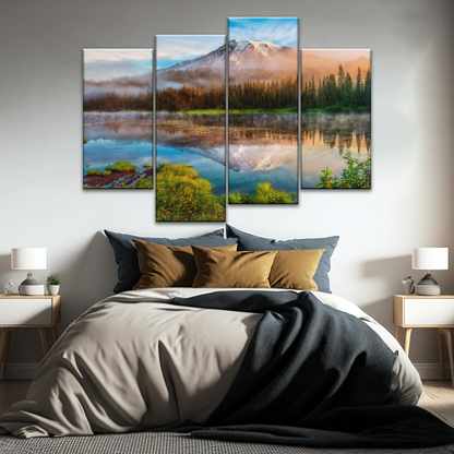 Spring Sunrise Landscape Of Mount Rainier And Bench Lake National Park Washington USA Wall Art