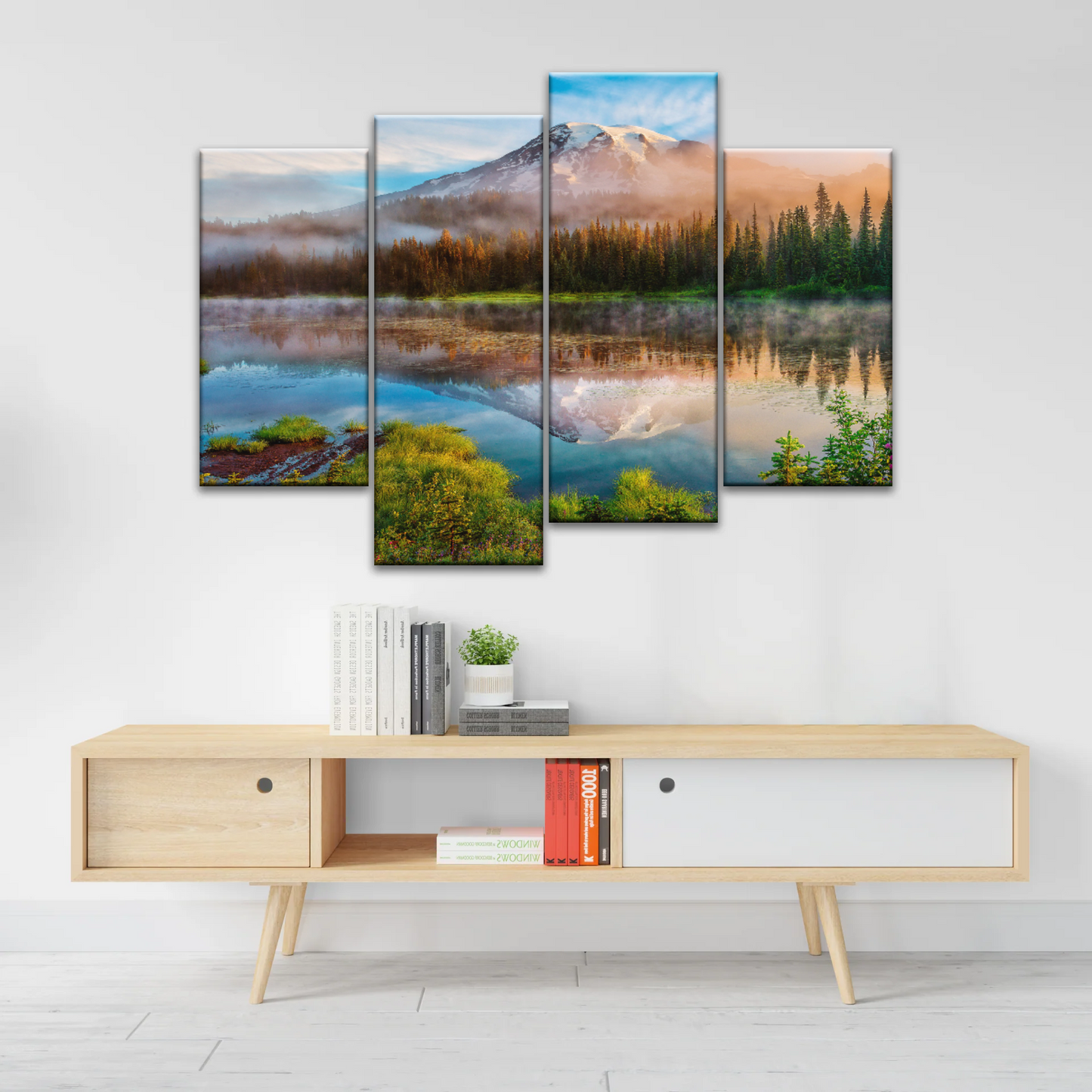 Spring Sunrise Landscape Of Mount Rainier And Bench Lake National Park Washington USA Wall Art