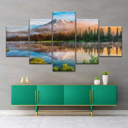 Spring Sunrise Landscape Of Mount Rainier And Bench Lake National Park Washington USA Wall Art
