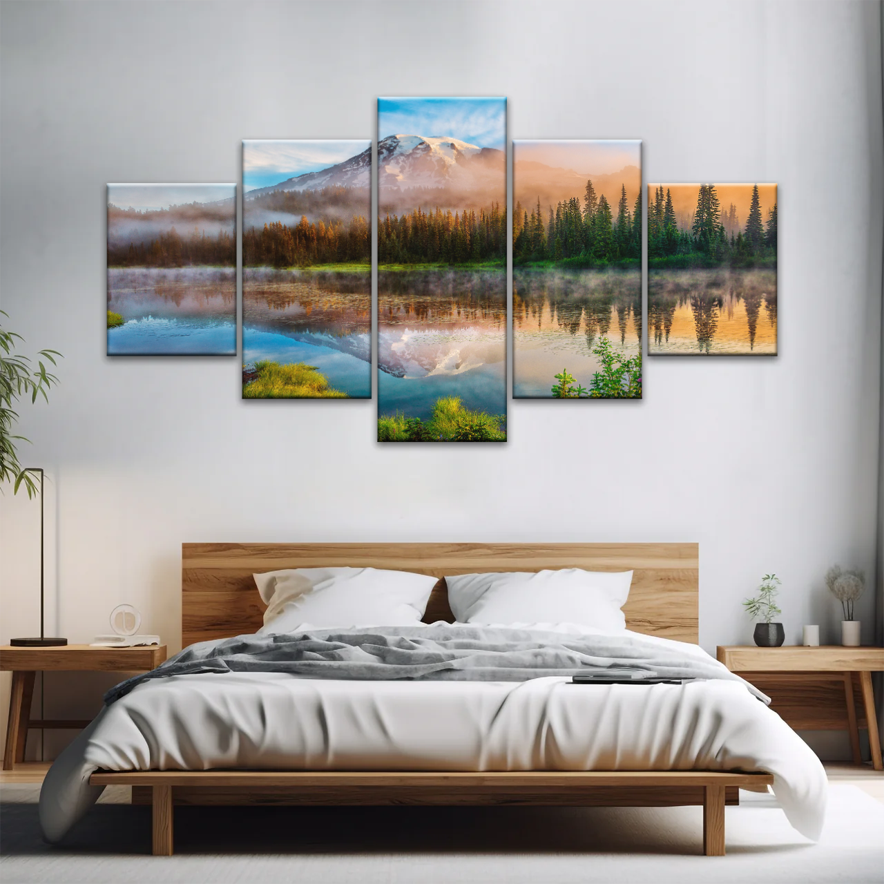 Spring Sunrise Landscape Of Mount Rainier And Bench Lake National Park Washington USA Wall Art