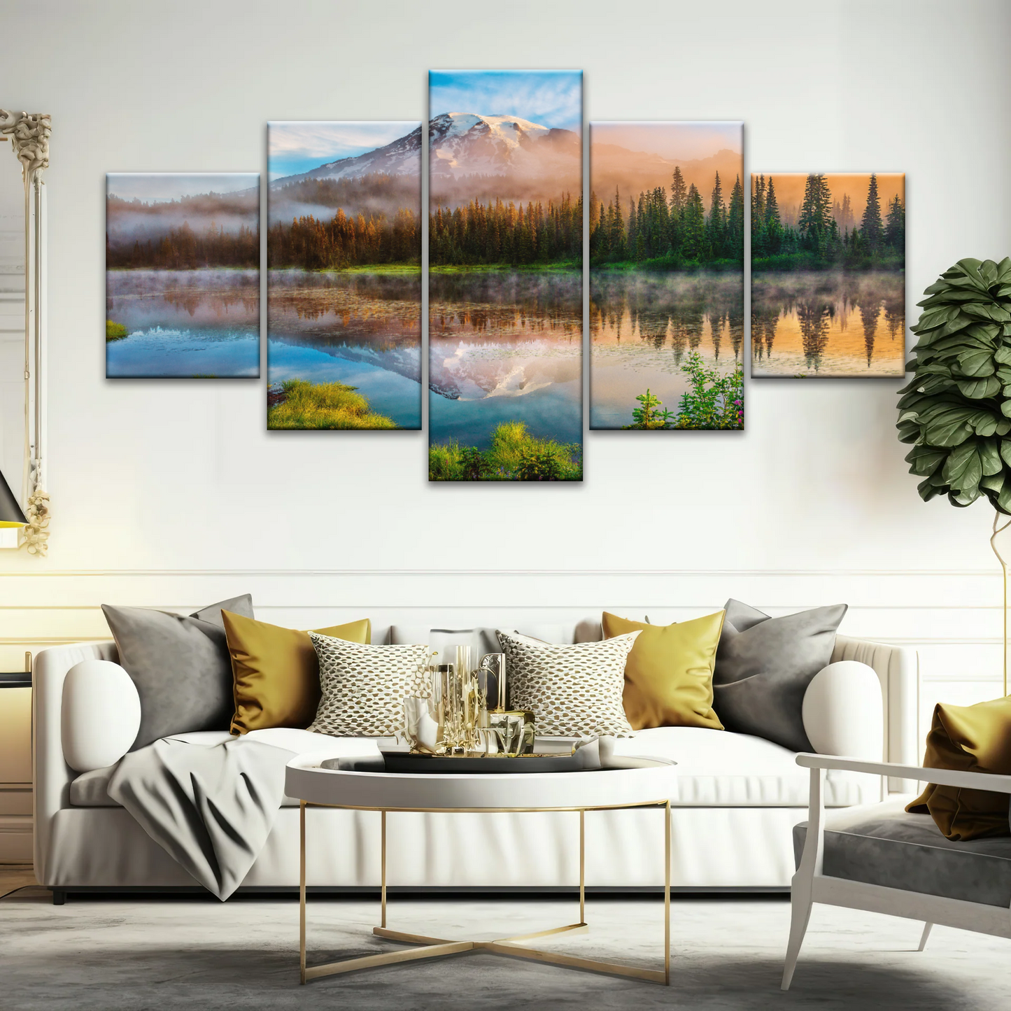 Spring Sunrise Landscape Of Mount Rainier And Bench Lake National Park Washington USA Wall Art