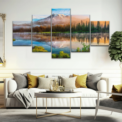 Spring Sunrise Landscape Of Mount Rainier And Bench Lake National Park Washington USA Wall Art