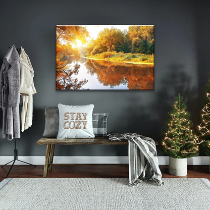 Natural Sunlight By The River In Autumn Canvas Art Wall