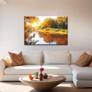 Natural Sunlight By The River In Autumn Canvas Art Wall