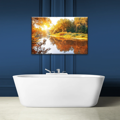 Natural Sunlight By The River In Autumn Canvas Art Wall