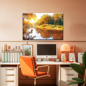 Natural Sunlight By The River In Autumn Canvas Art Wall