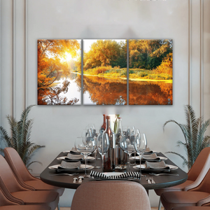 Natural Sunlight By The River In Autumn Canvas Art Wall