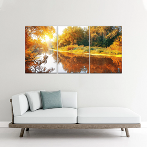 Natural Sunlight By The River In Autumn Canvas Art Wall