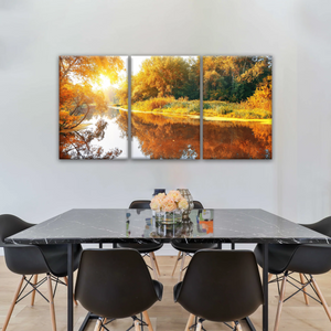 Natural Sunlight By The River In Autumn Canvas Art Wall