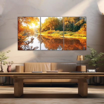 Natural Sunlight By The River In Autumn Canvas Art Wall