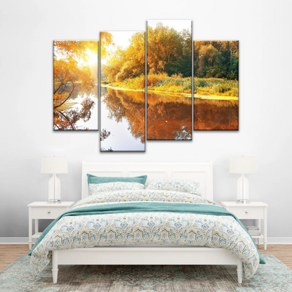 Natural Sunlight By The River In Autumn Canvas Art Wall