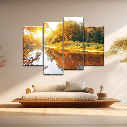 Natural Sunlight By The River In Autumn Canvas Art Wall