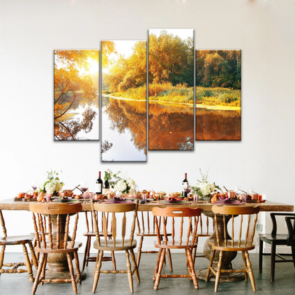 Natural Sunlight By The River In Autumn Canvas Art Wall