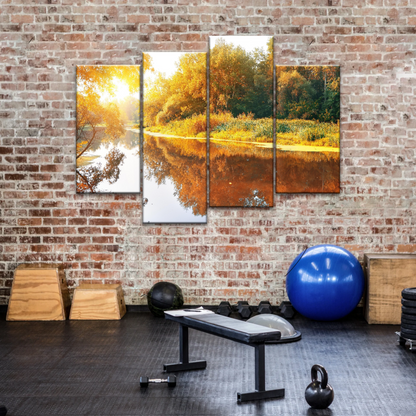 Natural Sunlight By The River In Autumn Canvas Art Wall