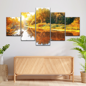 Natural Sunlight By The River In Autumn Canvas Art Wall