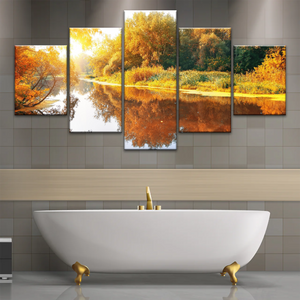 Natural Sunlight By The River In Autumn Canvas Art Wall