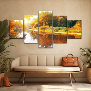 Natural Sunlight By The River In Autumn Canvas Art Wall