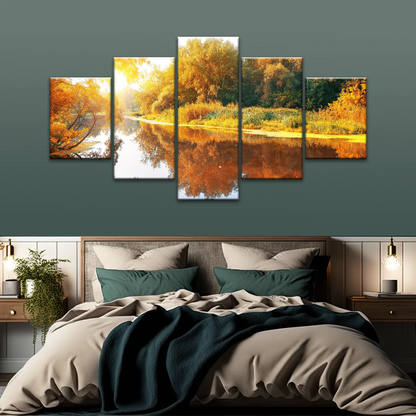 Natural Sunlight By The River In Autumn Canvas Art Wall