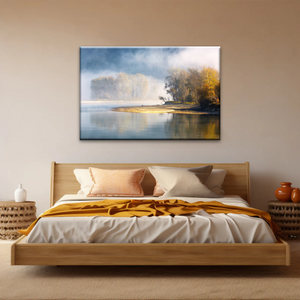 Natural Landscape - Trees By The Lake Under Mist Prints To Canvas