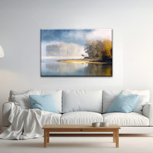 Natural Landscape - Trees By The Lake Under Mist Prints To Canvas