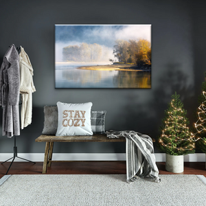 Natural Landscape - Trees By The Lake Under Mist Prints To Canvas