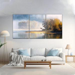 Natural Landscape - Trees By The Lake Under Mist Prints To Canvas